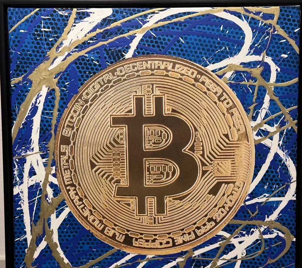 Bitcoin x crypto — maleri af Jens Andersen